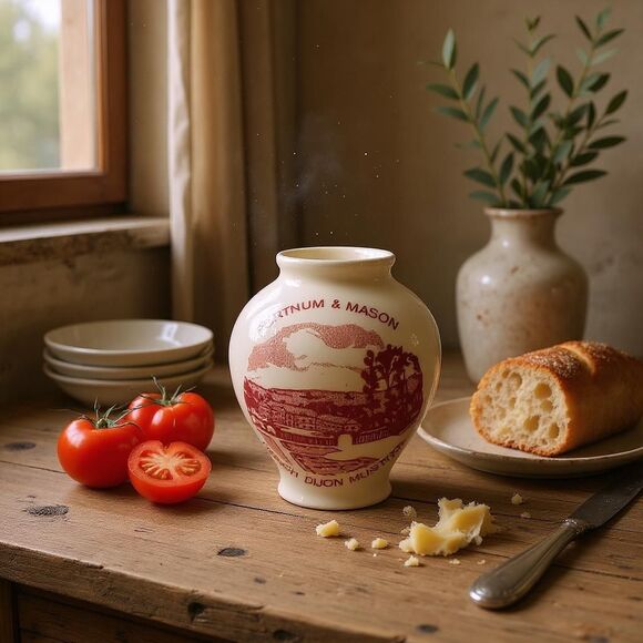 Crown Devon Ceramic Dijon Mustard Pot Made for Fortnum & Mason Cream Pink Design - Picture 9 of 9